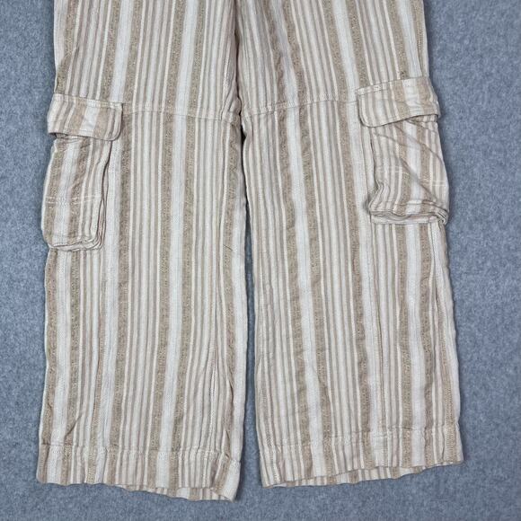 Anthropologie Beige Striped Linen Blend Cargo Wide Leg Pants Size 27 - Picture 4 of 9